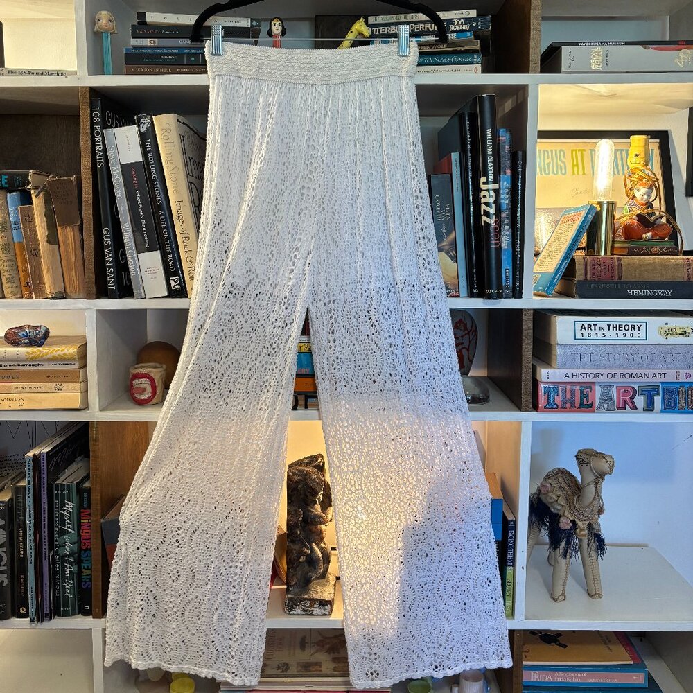 Boho White Crochet Flare Pants